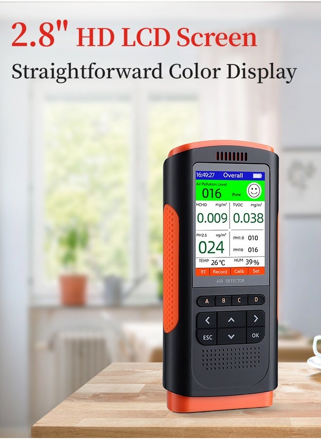Air Quality Monitor Upgraded Portable Air Detector Meter Air Pollution Level Tester HCHO TVOC PM2.5/1.0/10 Temperature and Humidity Detector 8-in-1AQI Tester Air Quality Test for Home Office School