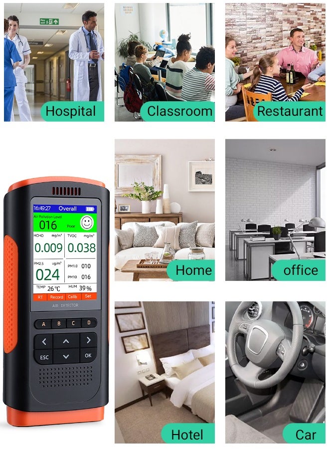 Air Quality Monitor Upgraded Portable Air Detector Meter Air Pollution Level Tester HCHO TVOC PM2.5/1.0/10 Temperature and Humidity Detector 8-in-1AQI Tester Air Quality Test for Home Office School