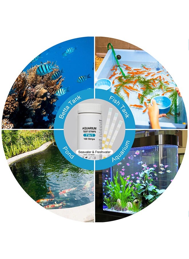 Aquarium Test Strips 7-in-1 Water Test Strips for Freshwater/Saltwater Fish Tank Fish Pond Test Hardness Nitrate Nitrite Cl2 Total Alkalinity Carbonate and PH 100 Pieces