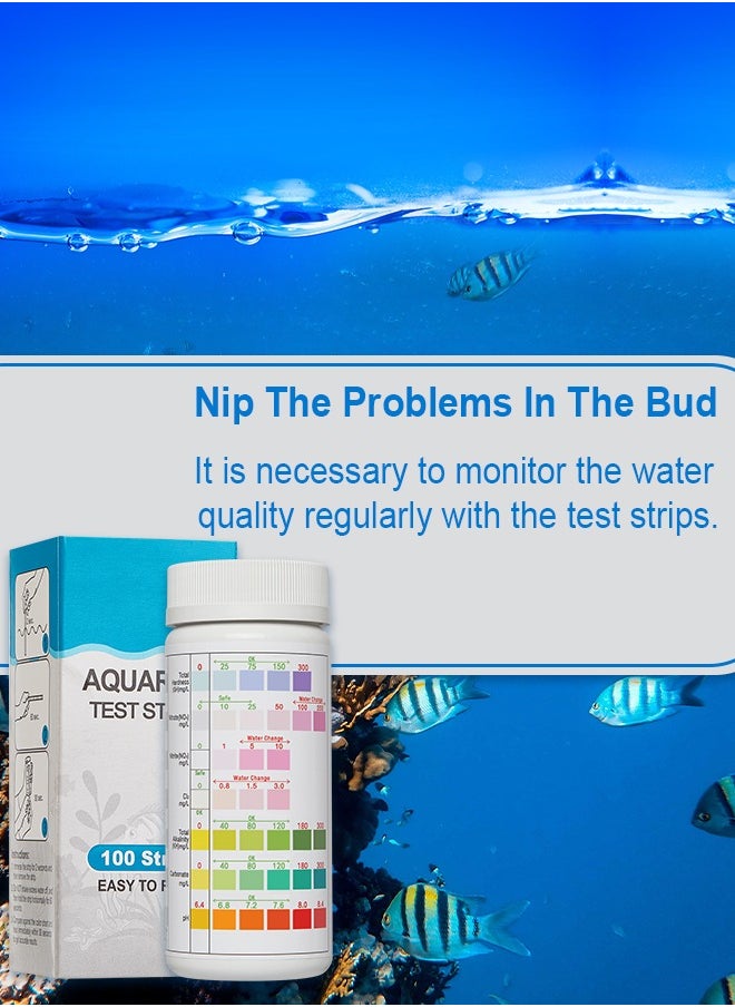 Aquarium Test Strips 7-in-1 Water Test Strips for Freshwater/Saltwater Fish Tank Fish Pond Test Hardness Nitrate Nitrite Cl2 Total Alkalinity Carbonate and PH 100 Pieces