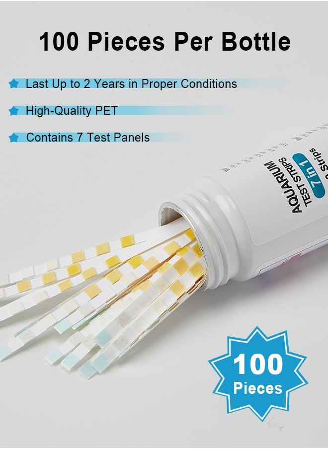 Aquarium Test Strips 7-in-1 Water Test Strips for Freshwater/Saltwater Fish Tank Fish Pond Test Hardness Nitrate Nitrite Cl2 Total Alkalinity Carbonate and PH 100 Pieces