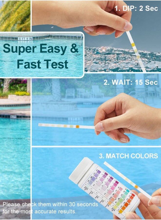 INKBIRD Pool Test Strips 100pcs Water Quality Testing Premium Fiber 7 in 1 for Hardness Chlorine Bromine pH Alkalinity and Cyanuric Acid in Freshwater Saltwater Swimming Pool Hot Spring Hot Tub