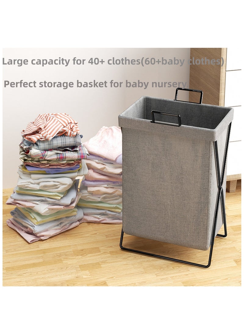 Foldable Laundry Basket with Stainless Steel Frame, 50L Collapsible Waterproof Laundry Basket, Laundry Hamper Bag Washing Bin Clothes Bag Organizer Storage Wash Basket Hamper for Clothes Toys