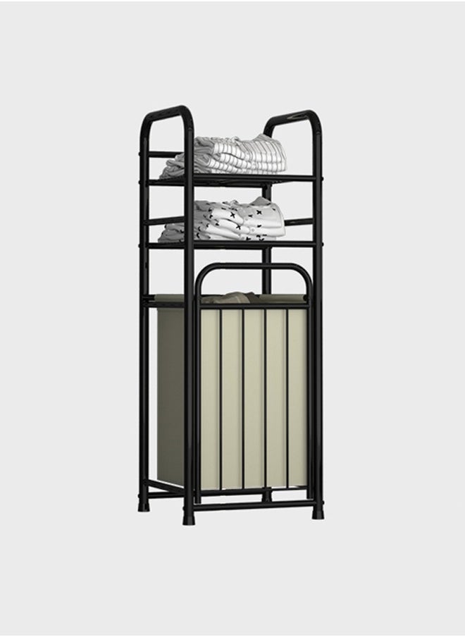 Spliced wrought iron dirty clothes basket, laundry sorting basket, with two-layer shelves and storage bags