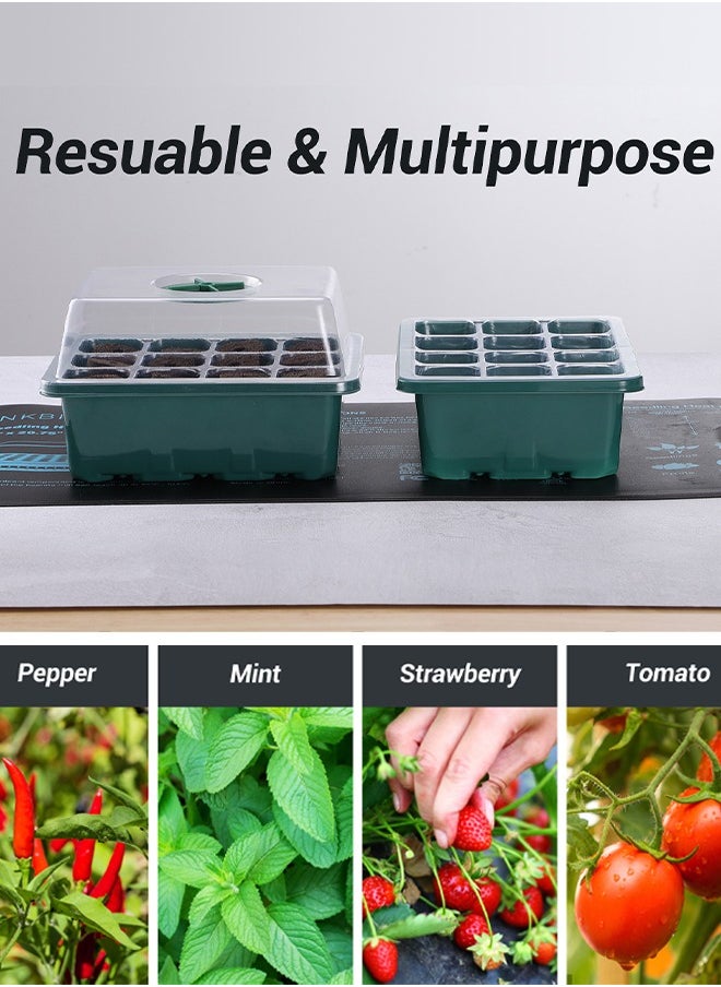 Seed Starter Tray 6-Pack Germination Trays Seedling Starter Kits Plant Starter Kit with Humidity Domes and Base Indoor Greenhouse Mini Propagator Station for Seeds Growing Starting 12 Cells per Tray