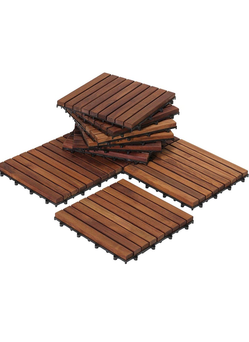 FFD Wooden Floor Interlocking Decking Tiles Hardwood Flooring Deck Brown 30x3x30cm