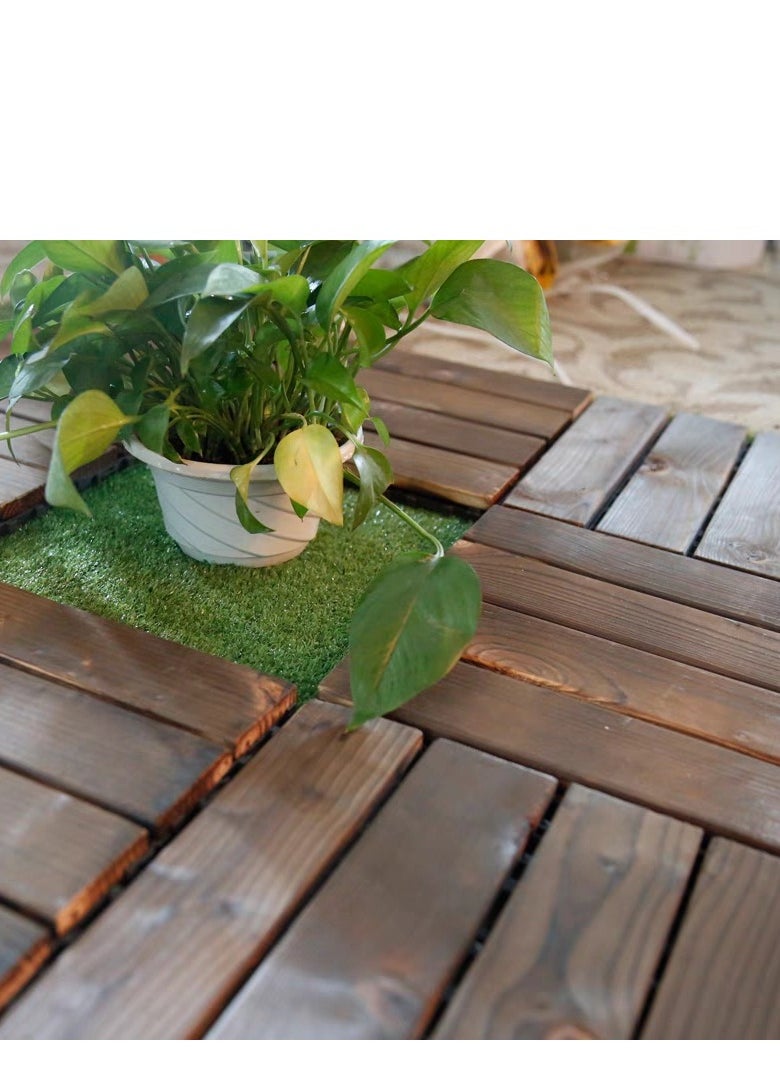 FFD 10Pcs Wooden Floor Interlocking Decking Tiles Hardwood Flooring Deck Brown 30x3x30cm