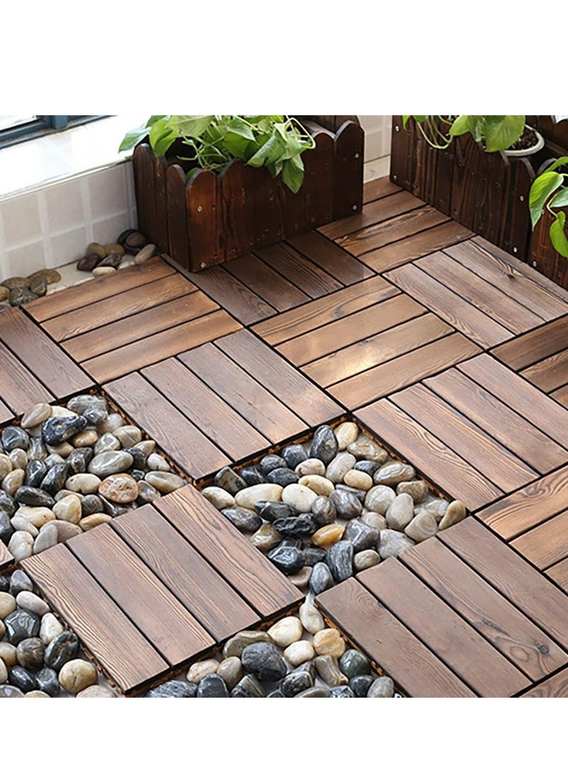 FFD 10Pcs Wooden Floor Interlocking Decking Tiles Hardwood Flooring Deck Brown 30x3x30cm