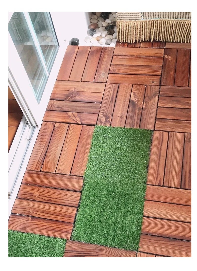 FFD 10Pcs Wooden Floor Interlocking Decking Tiles Hardwood Flooring Deck Brown 30x3x30cm