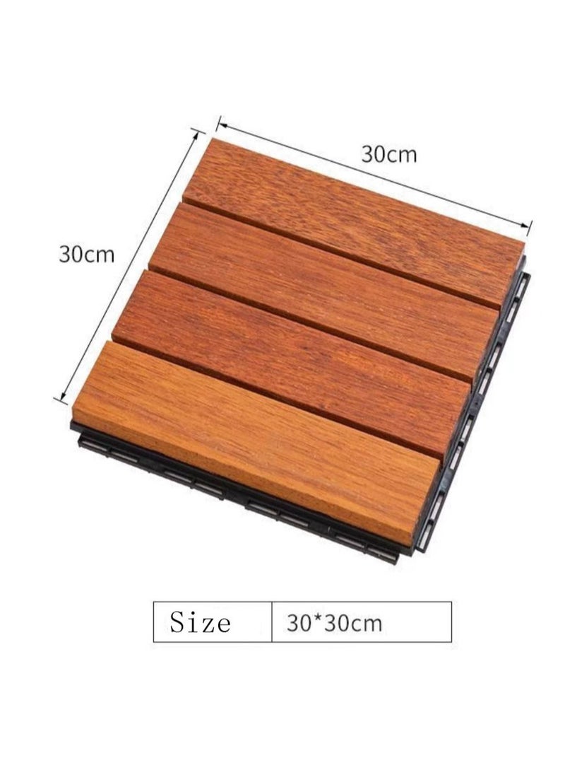 FFD 10Pcs Wooden Floor Interlocking Decking Tiles Hardwood Flooring Deck Brown 30x3x30cm