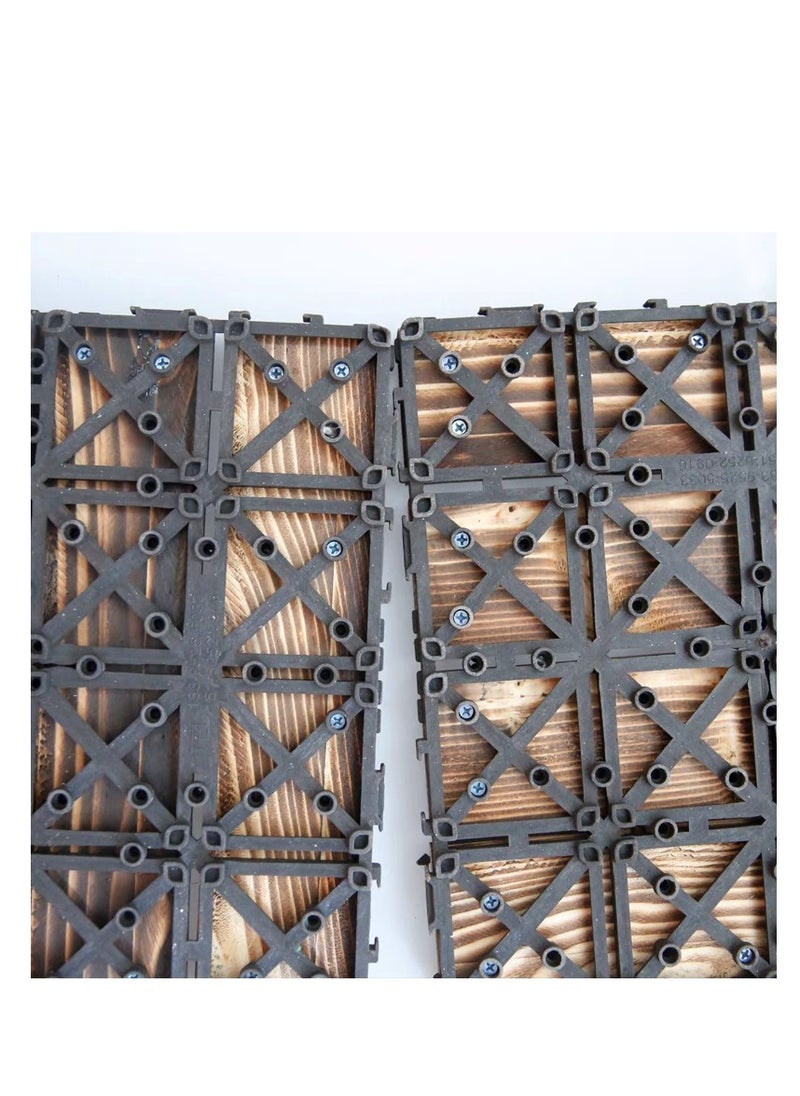 FFD 10Pcs Wooden Floor Interlocking Decking Tiles Hardwood Flooring Deck Brown 30x3x30cm