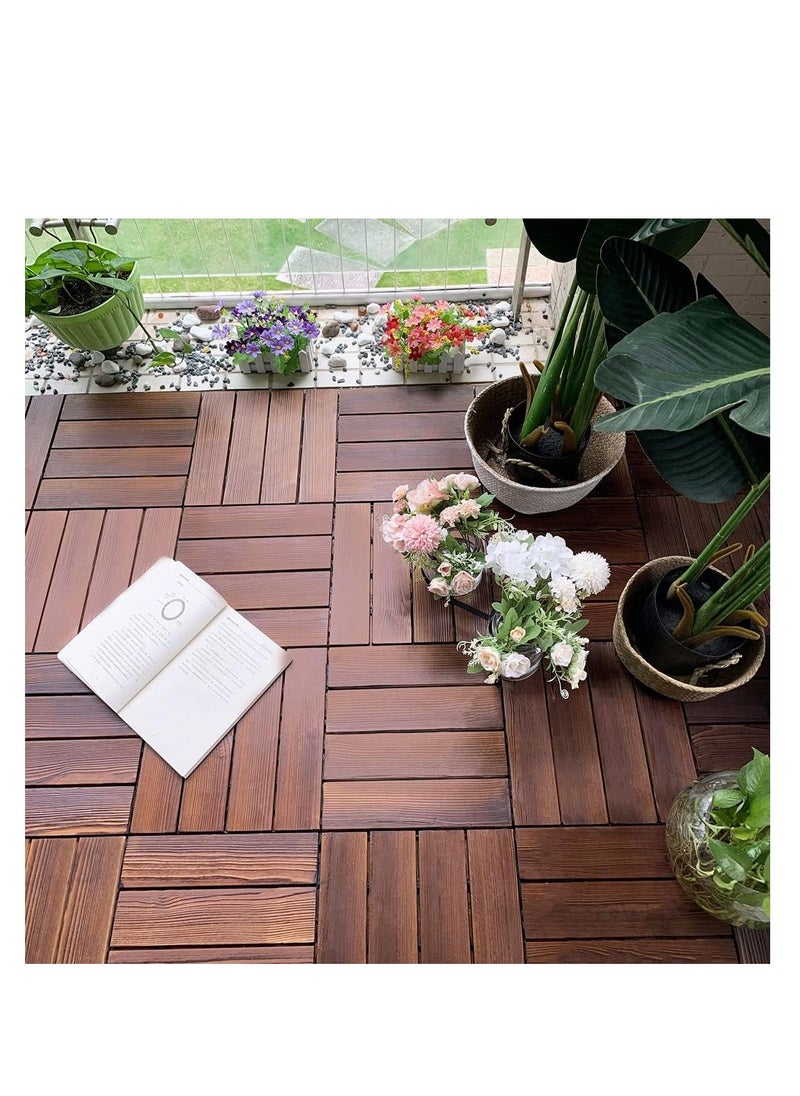 FFD 10Pcs Wooden Floor Interlocking Decking Tiles Hardwood Flooring Deck Brown 30x3x30cm