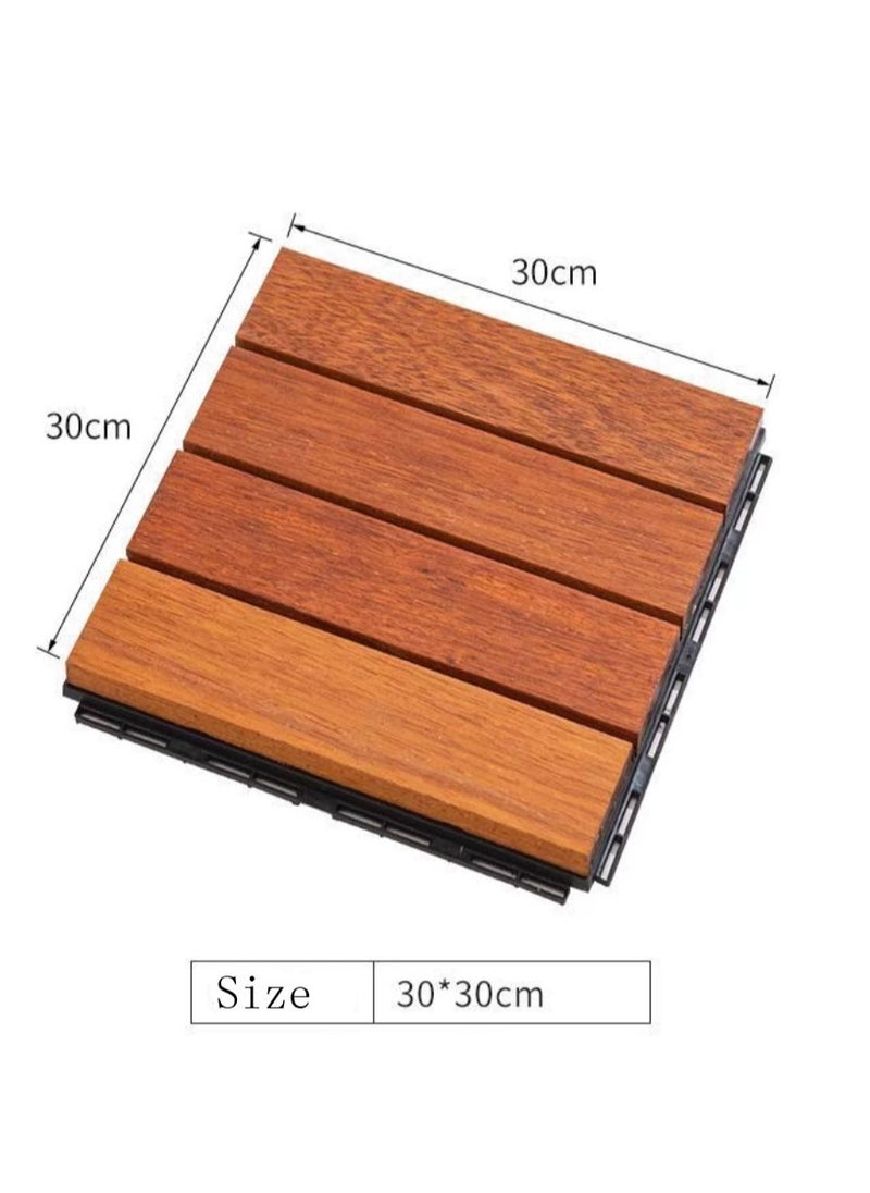 FFD 5pcs Wooden Floor Interlocking Decking Tiles Hardwood Flooring Deck Patio Balcony Roof Terrece Deck Brown 30x3x30cm