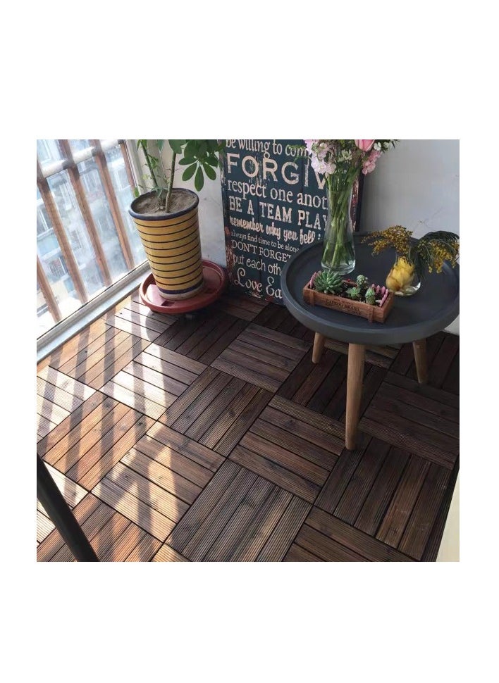 FFD 5pcs Wooden Floor Interlocking Decking Tiles Hardwood Flooring Deck Patio Balcony Roof Terrece Deck Brown 30x3x30cm