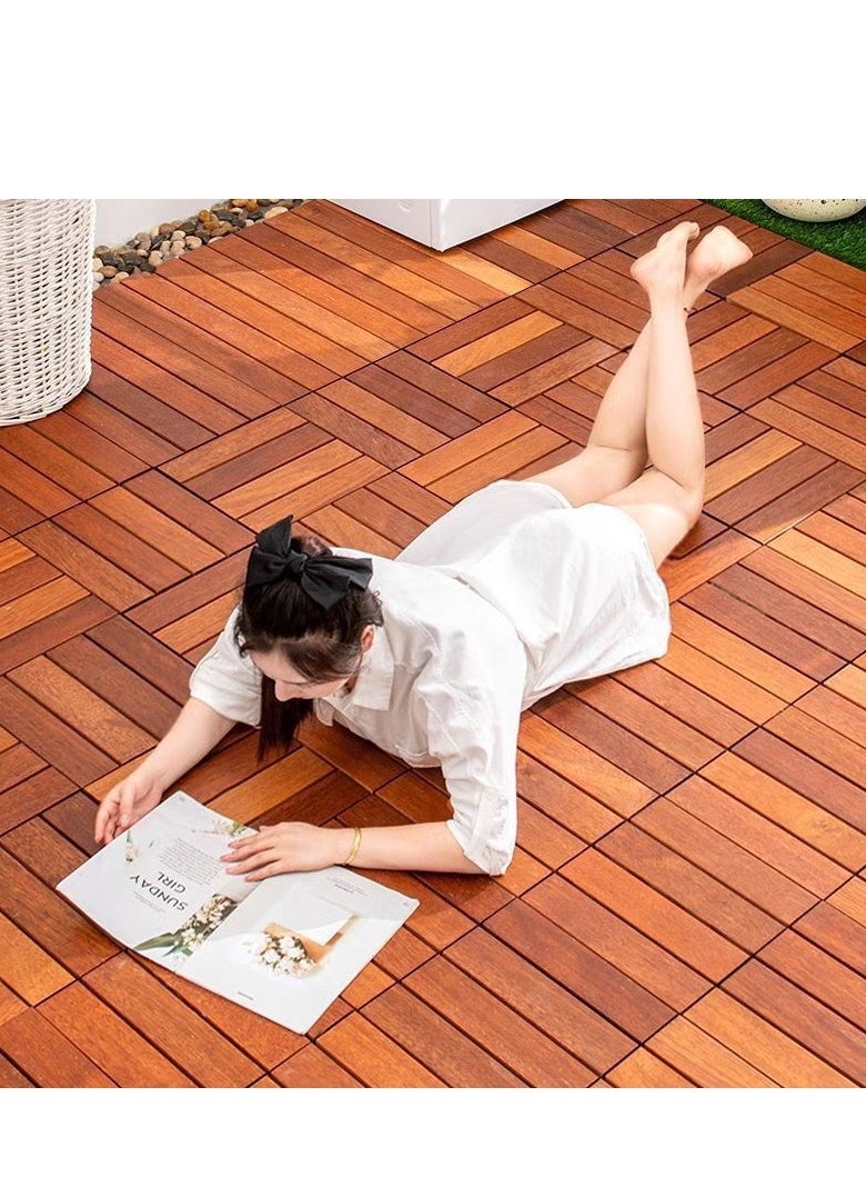 FFD 5pcs Wooden Floor Interlocking Decking Tiles Hardwood Flooring Deck Patio Balcony Roof Terrece Deck Brown 30x3x30cm