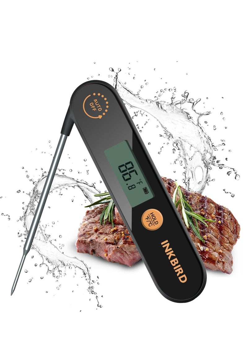 INKBIRD Food Thermometer IHT-1X Digital Instant Read Meat Thermometer with LCD Screen Foldable Probe Fast Read Rechargeable IPx5 Waterproof for Cooking BBQ