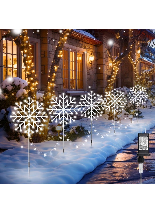 Snowflake Lights Outdoor, 10 Large Snowflake Christmas Pathway Lights Outdoor Christmas Decorations Yard Sidewalk Walkway Driveway Marker Stake, White