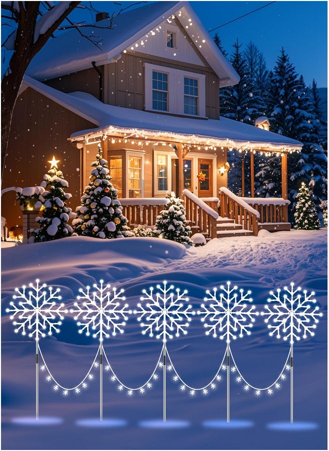 Snowflake Lights Outdoor, 10 Large Snowflake Christmas Pathway Lights Outdoor Christmas Decorations Yard Sidewalk Walkway Driveway Marker Stake, White