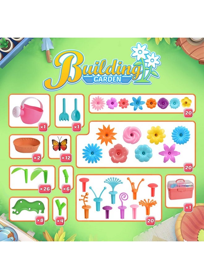 148Pcs Flower Garden Building Toys For 3 4 5 6 7 Year Old Toddlers Girls Boys, Preschool Garden Play Set As Educational Stem Toys For Kids, Learning Toys As Birthday Gift For Girls