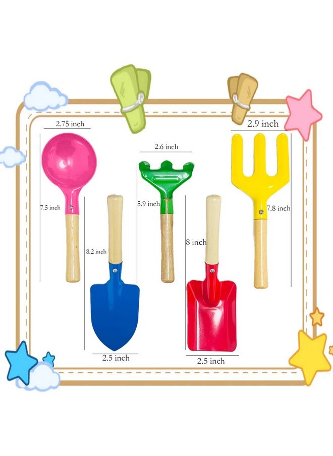 Kids Gardening Tools Set, 5Pcs Gardening Tools For Kids Metal With Sturdy Wooden Handle Safe Gardening Tools 8