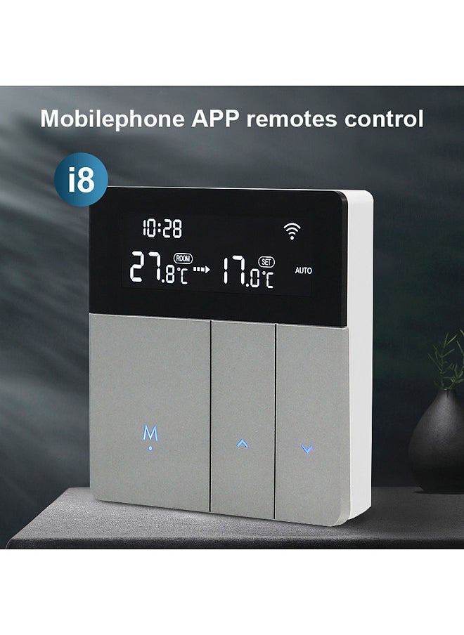 i8HGA Tuya WiFi Intelligent Temperature Controller Thermostat Backlight Brightness Automatic Adjustment Home Away Mode Mobilephone APP Remotes Control Compatible with Alexa Google Home Voice Control