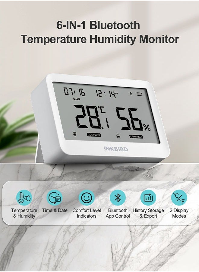 INKBIRD Bluetooth Smart Thermo-Hygrometer ITH-21-B, 6-in-1 Indoor Temperature and Humidity Monitor with APP Control, Custom Comfort Levels, 2 Years History Export