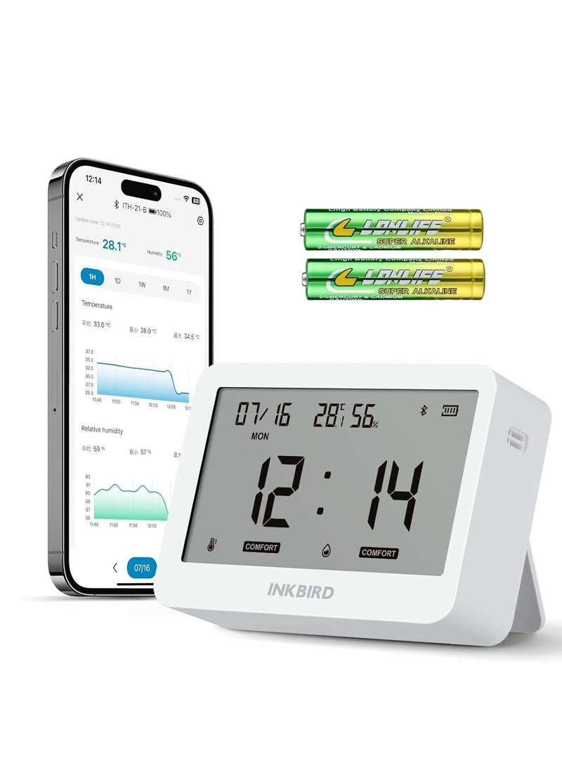 INKBIRD Bluetooth Smart Thermo-Hygrometer ITH-21-B, 6-in-1 Indoor Temperature and Humidity Monitor with APP Control, Custom Comfort Levels, 2 Years History Export