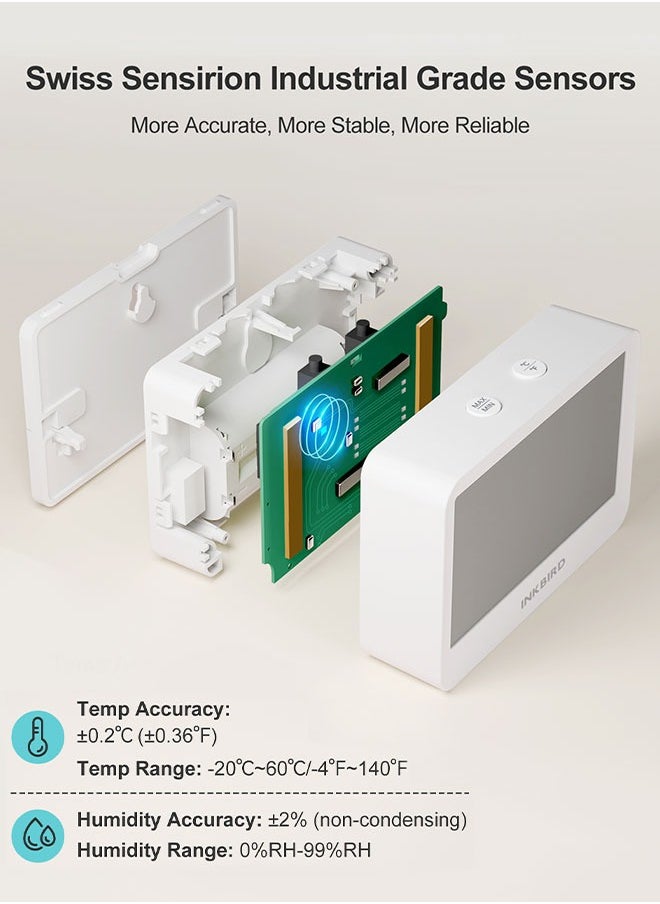 INKBIRD Bluetooth Smart Thermo-Hygrometer ITH-21-B, 6-in-1 Indoor Temperature and Humidity Monitor with APP Control, Custom Comfort Levels, 2 Years History Export