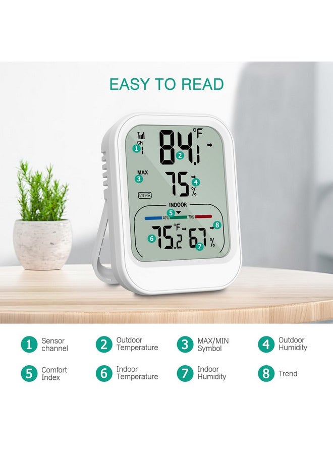 Digital Thermometer Hygrometer, Wireless Indoor Outdoor Thermometer, Temperature Humidity Monitor With Max/Min Record, ℃/°F Switch, Comfort And Trend Indication, For Home, Cellar, Greenhouse