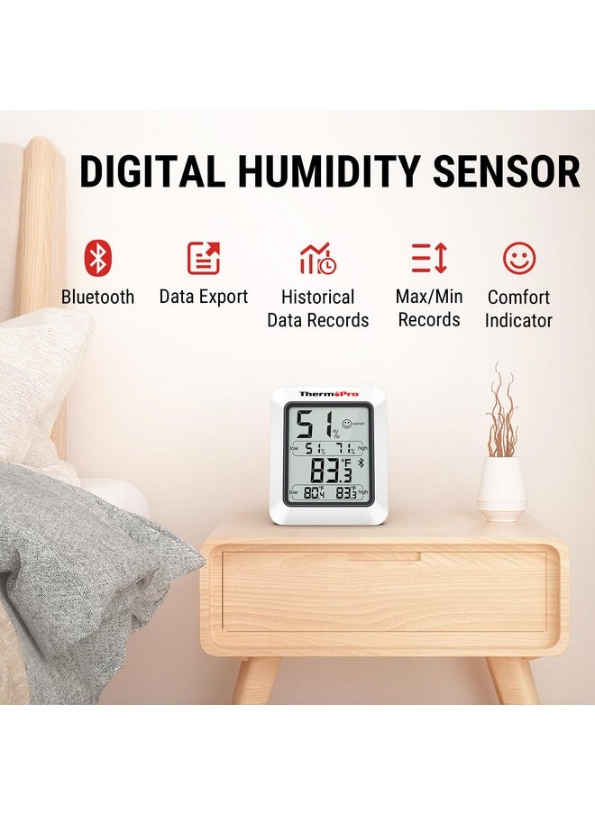 Hygrometer Thermometer For House Tp350, Bluetooth Room Indoor Greenhouse Thermometer Monitor Up To 260Ft, Backlit Humidity Meter Temperature Sensor With 2-Year Data Export