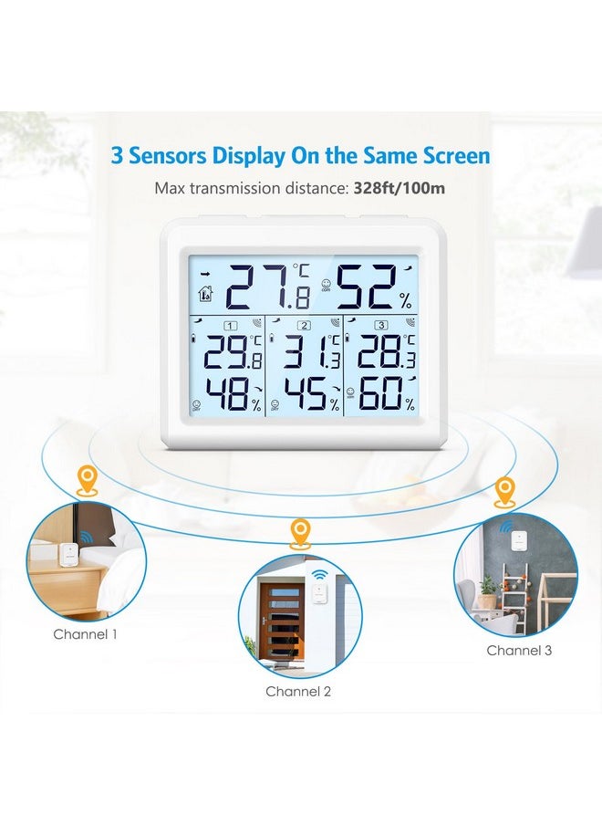 Upgraded Digital Hygrometer Indoor Thermometer, Wireless Humidity Meter With 3 Sensors, Lcd Backlight Room Thermometer With Temperature And Humidity For Home, Office, Bedroom