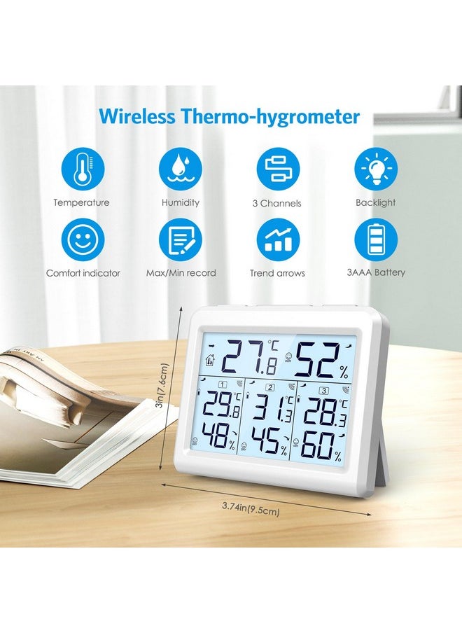 Upgraded Digital Hygrometer Indoor Thermometer, Wireless Humidity Meter With 3 Sensors, Lcd Backlight Room Thermometer With Temperature And Humidity For Home, Office, Bedroom