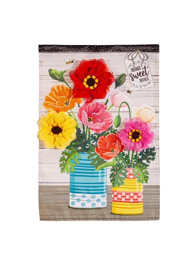 Poppies And Painted Cans Spring Garden Flags 12X18 Double Sided | Small Applique Garden Flags For Outside | Welcome Spring Flag Décor For Yards And Gardens