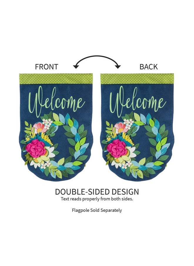 Evergreen Welcome Spring Floral Wreath House Size Flag | Double Sided & 3D Applique Stitching Burlap | Blue Green Pink | 44-In X 28-In | Outdoor Home Décor Lawn Yard Patio Deck Porch