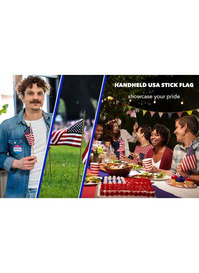 12-Pack 8X12 Inch American Flag Proudly Made In U.S.A. Handheld Us Stick Flags With Spear Gold Tip, Pole Hem Stitched Made In U.S.A American Stick Flags