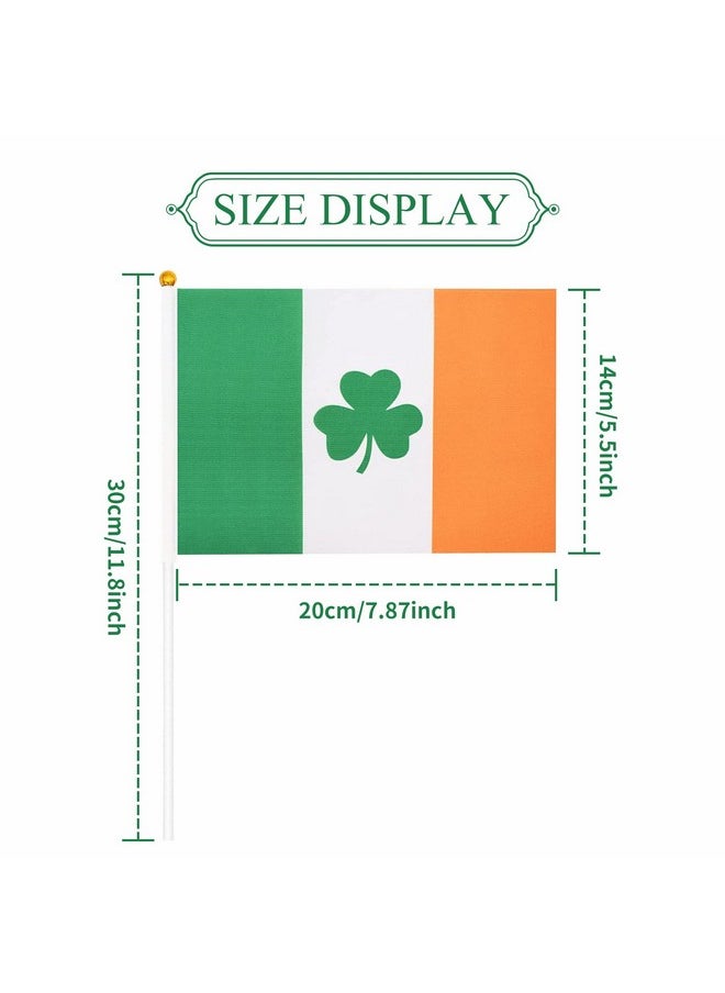 20 Pack Small Ireland Irish Shamrock Flag Stick 5'' X 8'' - Mini Handheld Lucky Green Clover Flags For St Patrick'S Day Parade Celebration