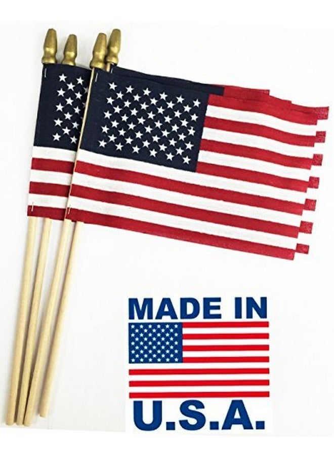 Set Of 12, Proudly Made In U.S.A. Small American Flags 4X6 Inch/Small Us Flag/Mini American Stick Flag/American Hand Held Stick Flags Spear Top