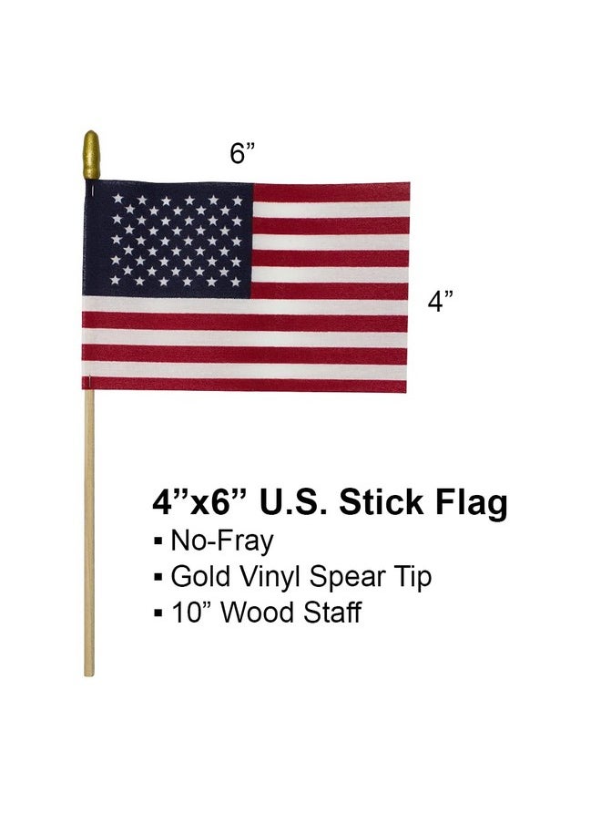 Set Of 12, Proudly Made In U.S.A. Small American Flags 4X6 Inch/Small Us Flag/Mini American Stick Flag/American Hand Held Stick Flags Spear Top