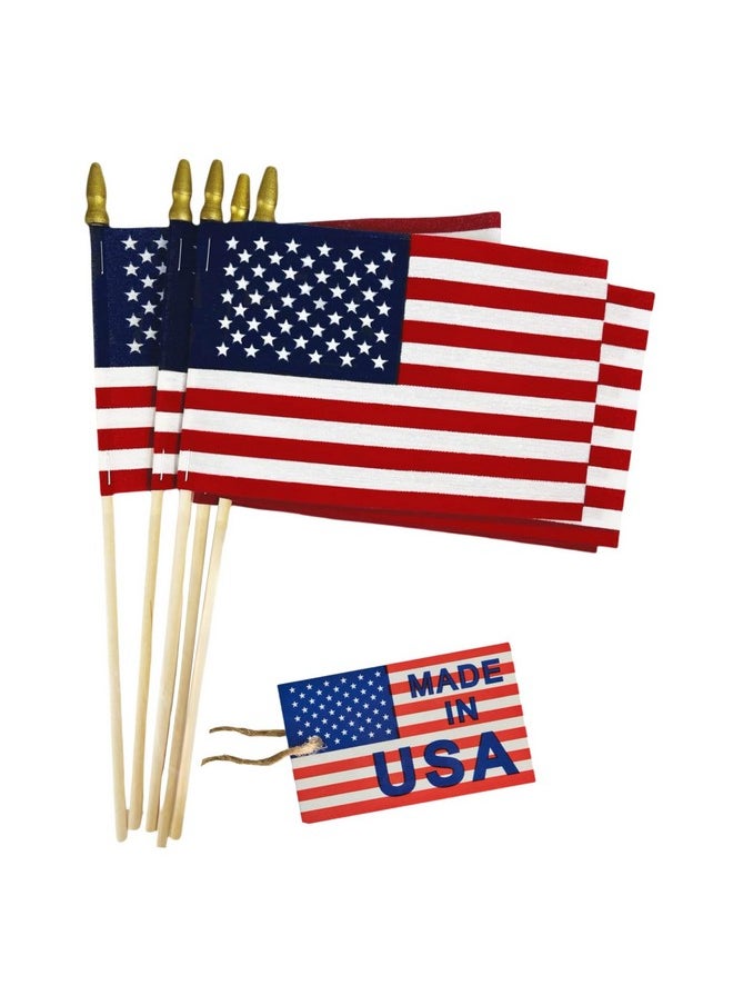 Set Of 12, Proudly Made In U.S.A. Small American Flags 4X6 Inch/Small Us Flag/Mini American Stick Flag/American Hand Held Stick Flags Spear Top