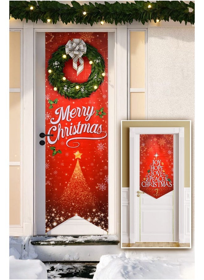 Merry Christmas Door Banner. Xmas Front Porch Hanging Sign - Outdoor Decorations, Exterior Garden, Indoor Wall, Outside Yard Home Party Decor