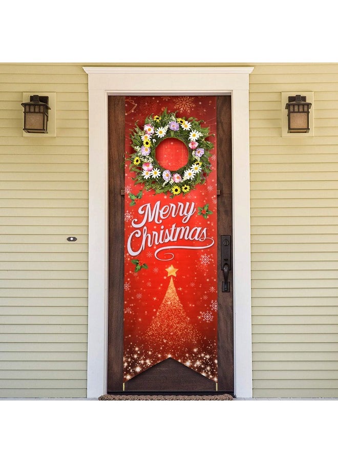 Merry Christmas Door Banner. Xmas Front Porch Hanging Sign - Outdoor Decorations, Exterior Garden, Indoor Wall, Outside Yard Home Party Decor