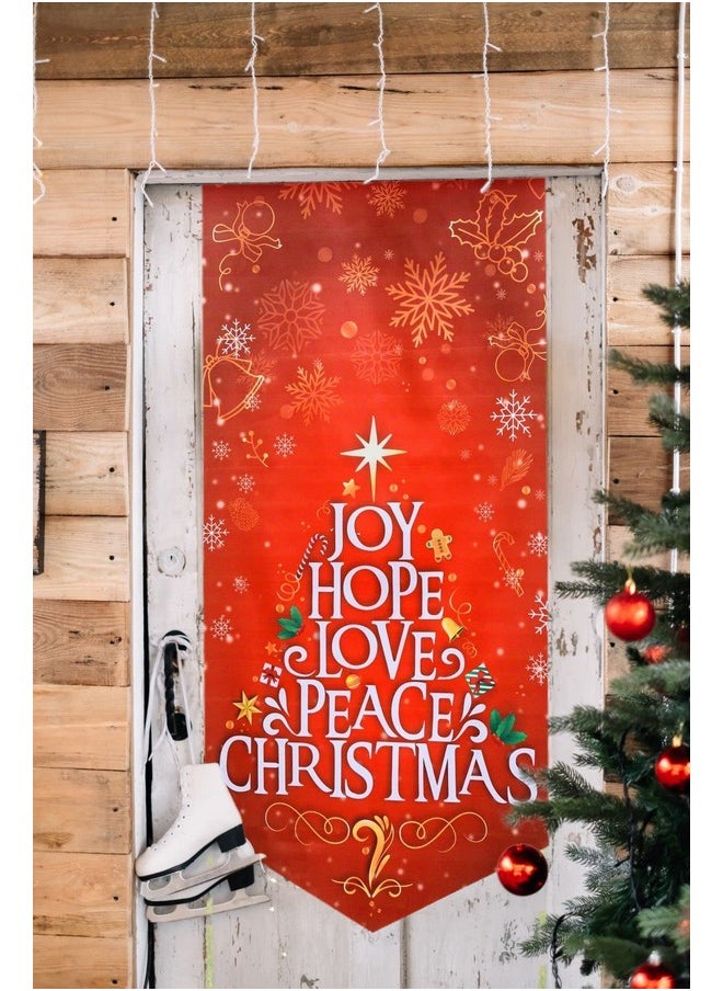 Merry Christmas Door Banner. Xmas Front Porch Hanging Sign - Outdoor Decorations, Exterior Garden, Indoor Wall, Outside Yard Home Party Decor