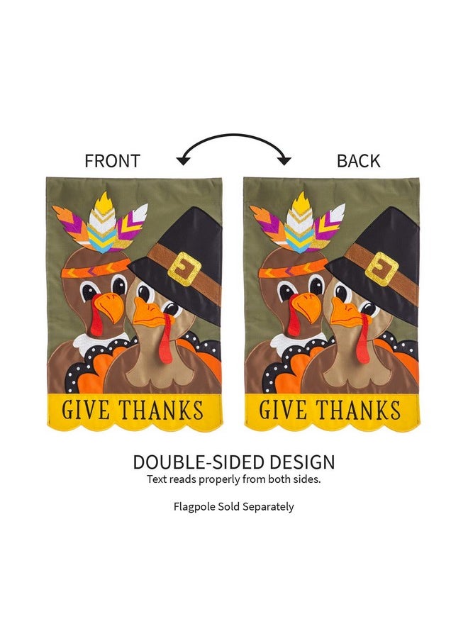 Embellished Pilgrim Couple Applique Garden Flag - 12.5 X 18 Inches Outdoor Decor For Homes And Gardens