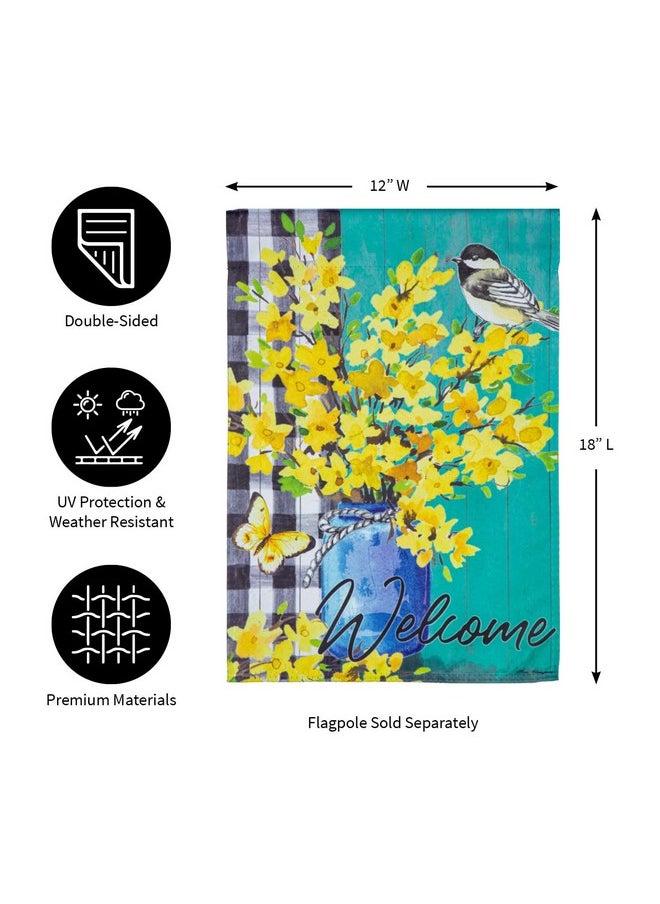 Spring Forsythia Suede Garden Flag 12X18 Double Sided | Small Garden Flags For Outside | Welcome Spring Flag Décor For Yards Porch Gardens