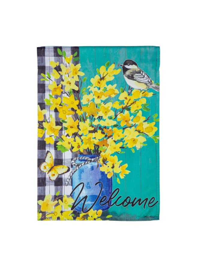 Spring Forsythia Suede Garden Flag 12X18 Double Sided | Small Garden Flags For Outside | Welcome Spring Flag Décor For Yards Porch Gardens