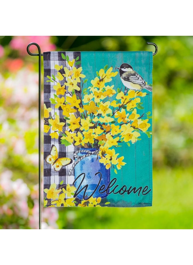 Spring Forsythia Suede Garden Flag 12X18 Double Sided | Small Garden Flags For Outside | Welcome Spring Flag Décor For Yards Porch Gardens