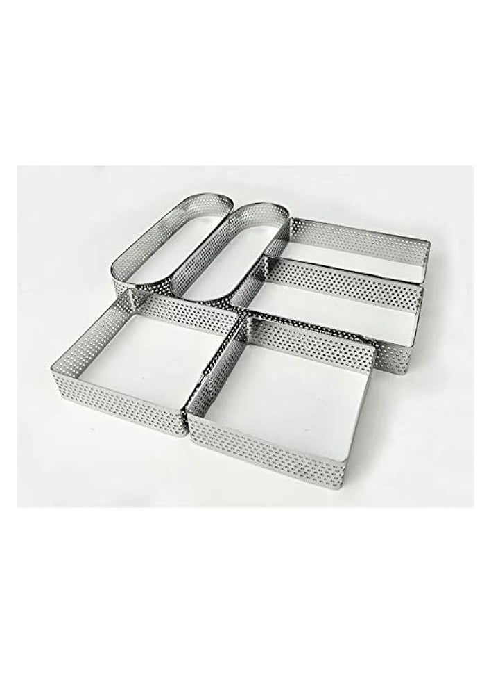 Stainless Steel 6 Pcs Perforated Oval Rectugular Square Tart Rings Molding Plating, Set of 6: 2 of each (13cm x 4cm 5