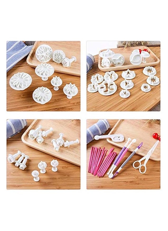 100pcs Fondant Cake Decorating Tools Cutter Cookie Bakeware Icing Decoration Kit with Flower Modelling Mold Mould Fondant Tools Dough Roller Rolling Pin Full Set