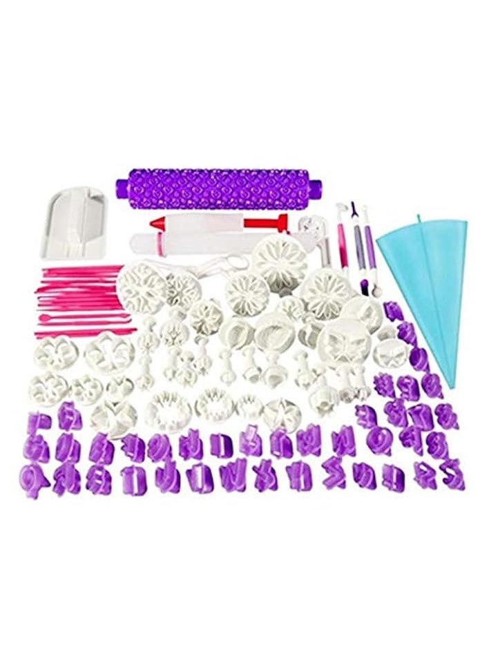 100pcs Fondant Cake Decorating Tools Cutter Cookie Bakeware Icing Decoration Kit with Flower Modelling Mold Mould Fondant Tools Dough Roller Rolling Pin Full Set