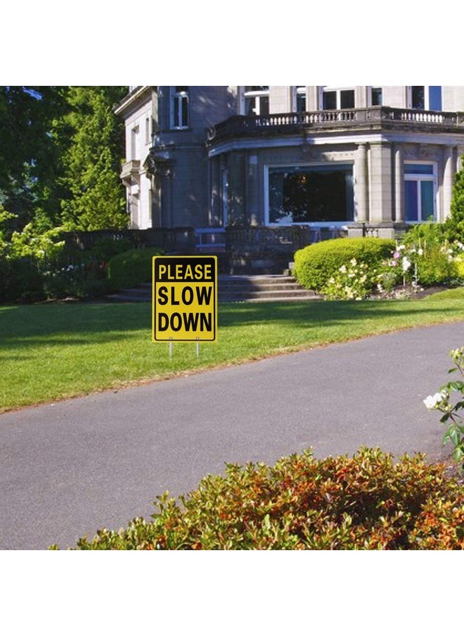 Double Sided Aluminum Please Slow Down Sign Reflective Metal Sign With Stakes, Sign Measures 11.8